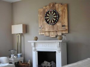 Flamed Wood Dartboard Surround. Premium Protection & Tablet Holder